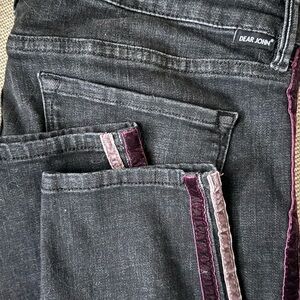 Dear John Women's Skinny Jeans in Washed Black with Pink Velvet Trim